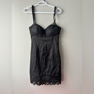 Vintage 1990s Guess Jeans Corset Mini Dress with Lace, Black with Gold Accents
